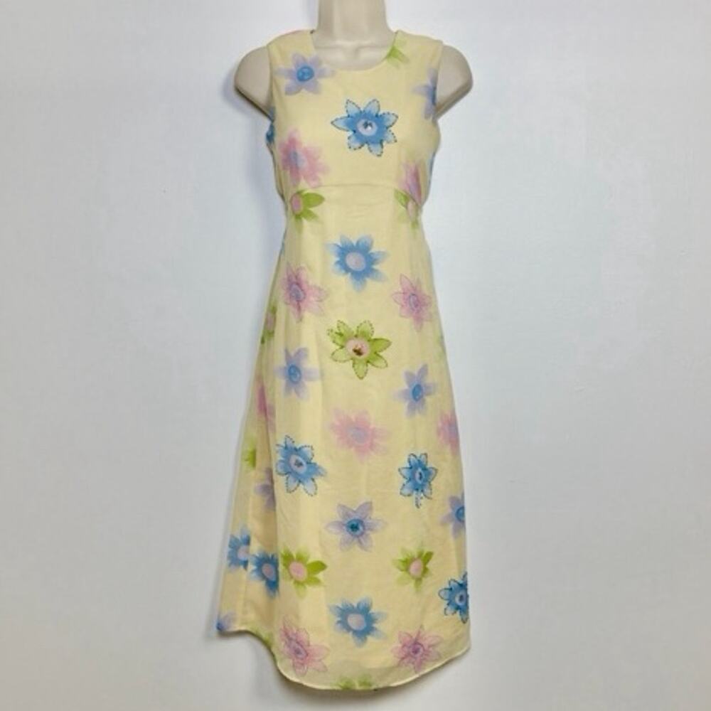 Speechless Vintage Y2K Pastel Yellow Silky Floral Midi Dress Size 16 Kids